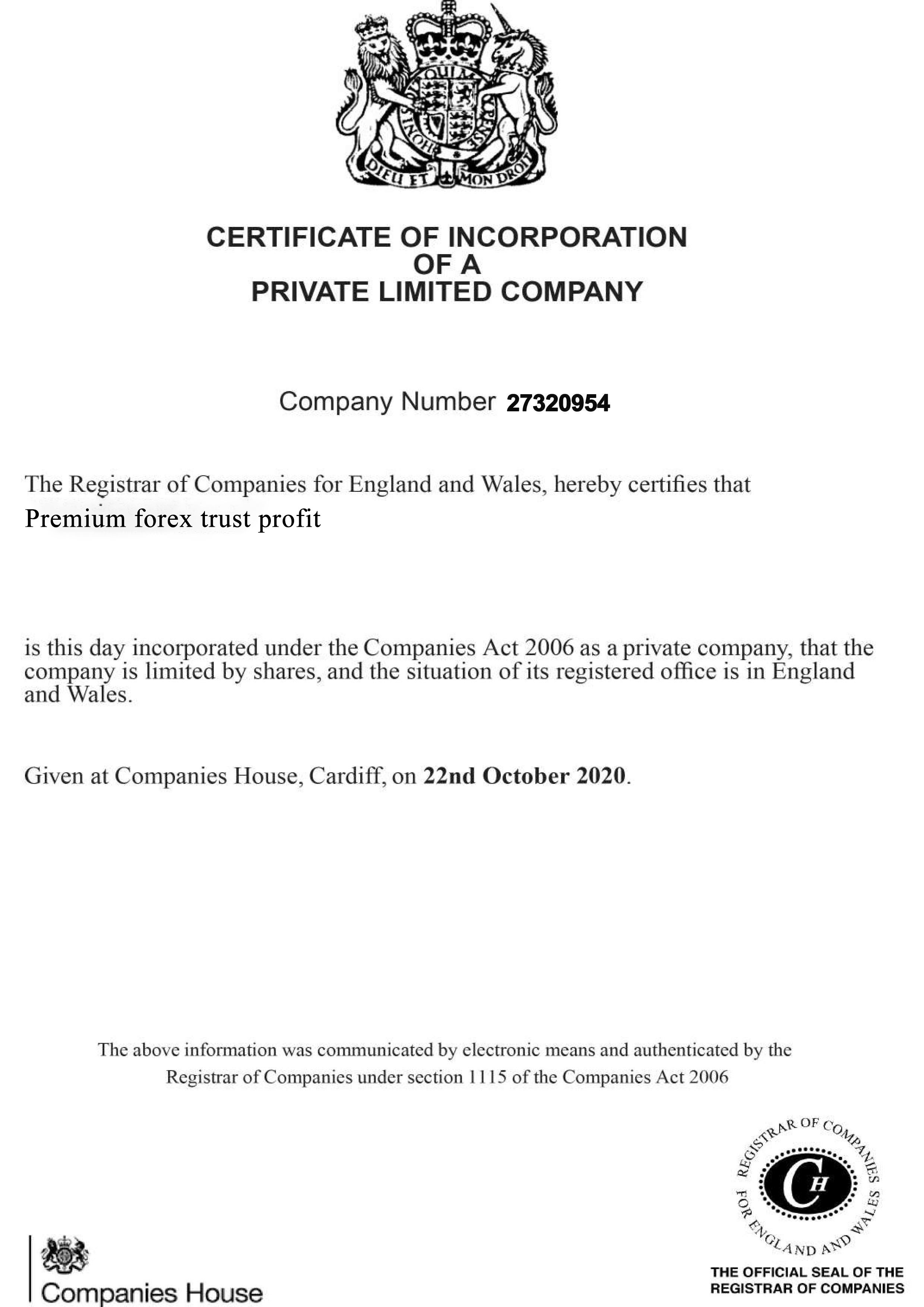 Premium Forex Trust Profit Certificate